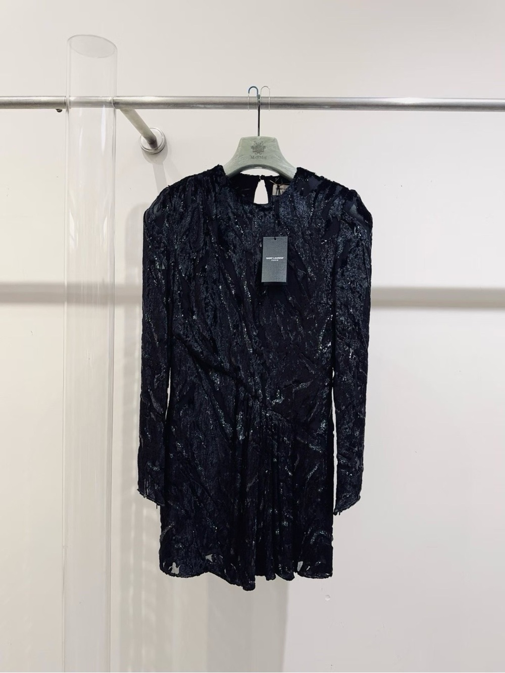 🚩steal Saint Laurent Black Long-Sleeve Sequin Mini Dress